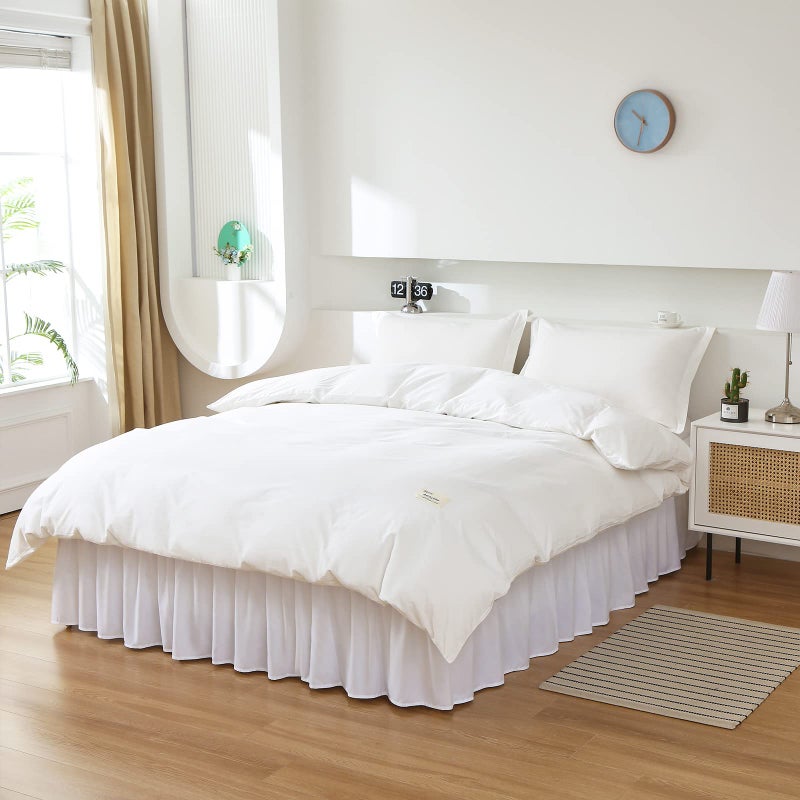 MEILA Wrap Around Bed Skirt Three Fabric Sides Elastic Dust Ruffled 16 Inch Tailored Drop,Easy to Install Fade Resistant-White, Queen/King - Image 5